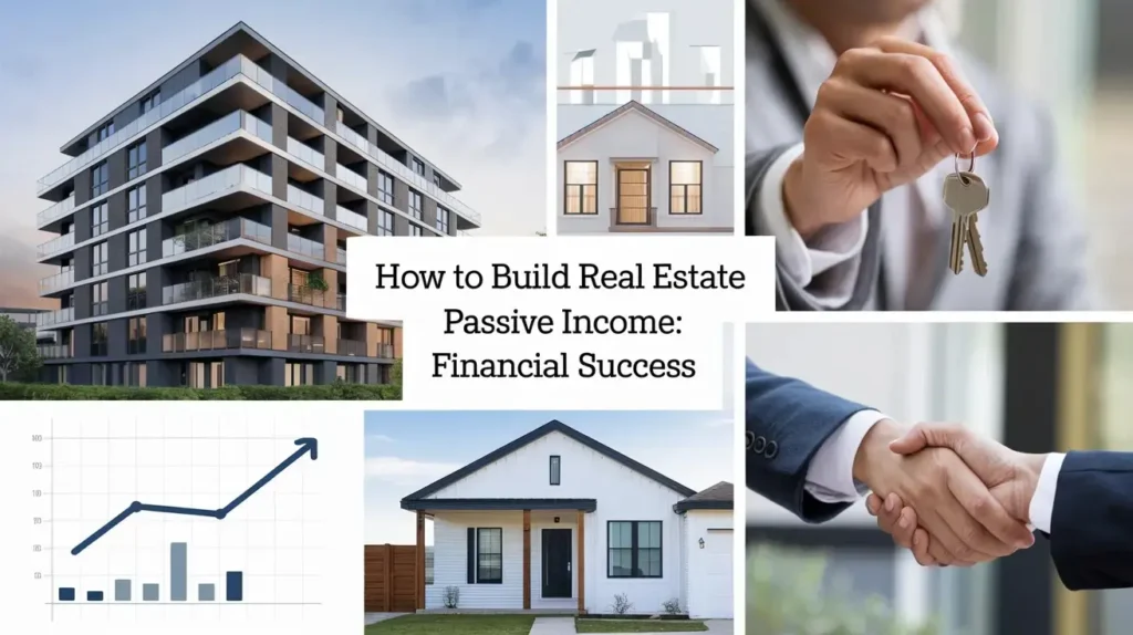 Graph showing real estate passive income growth over time with rental properties and investment strategies highlighted