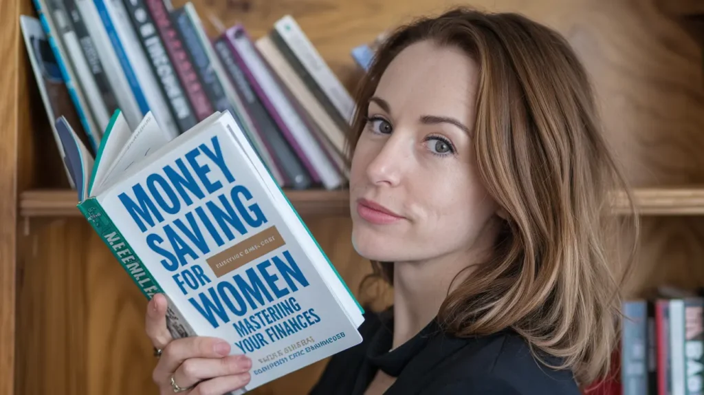 Money Saving for Women: A woman holding a piggy bank and a smartphone with a budgeting app, symbolizing money saving strategies for women.