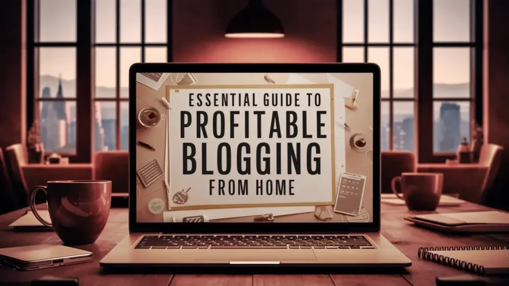 Profitable Blogging from Home: A person working on a laptop at home, focusing on profitable blogging.