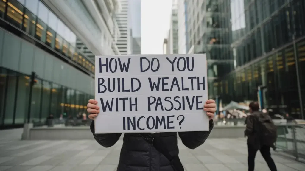 build wealth with passive income: Graphic illustrating various passive income streams such as real estate, dividend stocks, and online businesses to build wealth