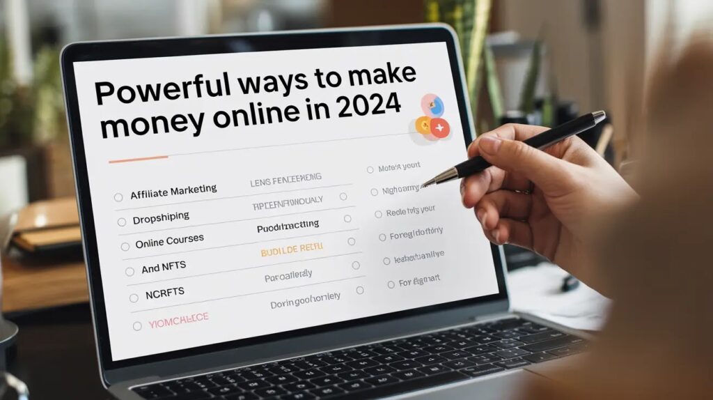 Infographic showing various ways to make money online in 2025, including freelancing, e-commerce, and affiliate marketing.