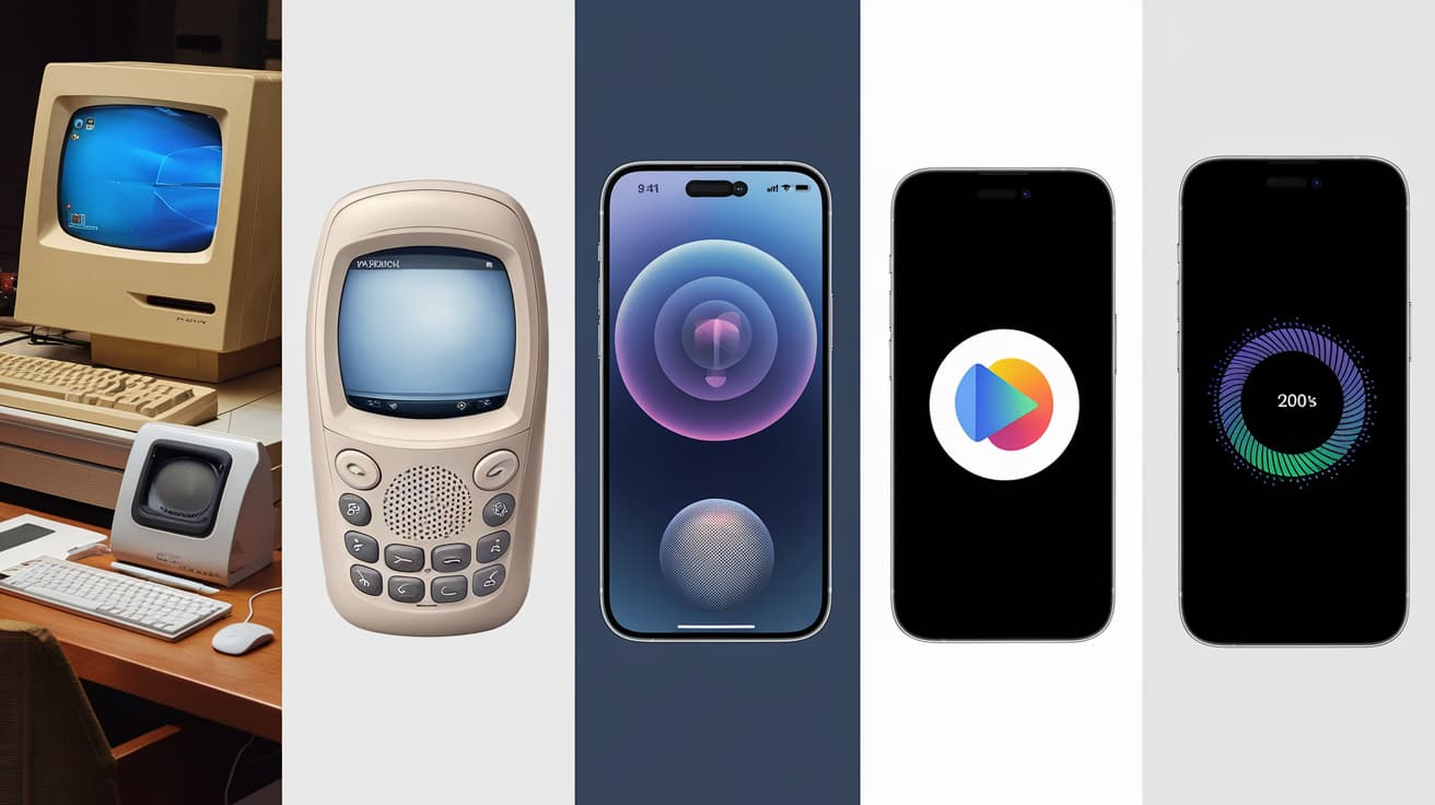 Illustration of voice assistants and AI technologies, featuring a smart speaker, a smartphone with a voice command interface, and futuristic AI icons representing innovation and convenience.